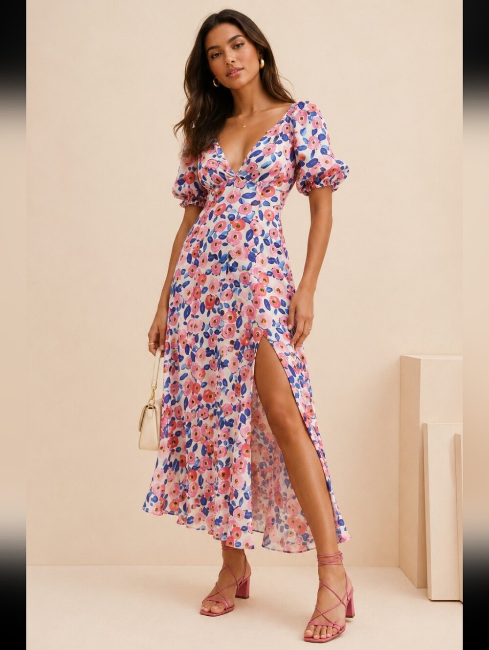 For Love & Lemons  Floral Pink Midi‎ Dress
